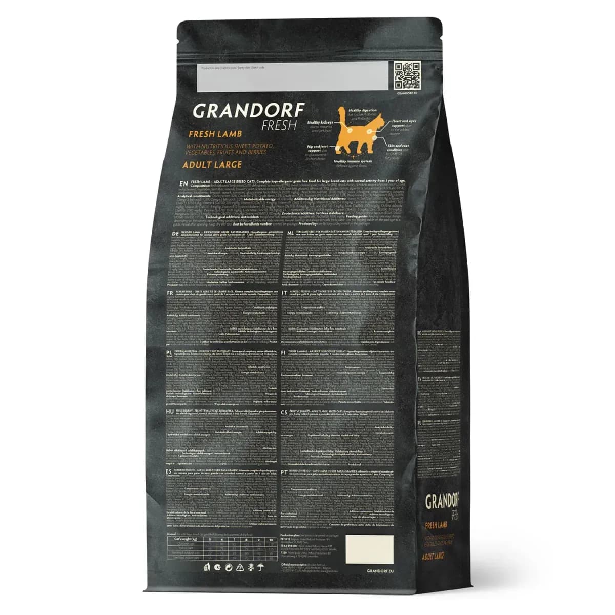 Grandorf Сухой беззерновой корм для взрослых кошек больших пород от 5 кг Grandorf FRESH LAMB & SWEET POTATO ADULT LARGE CAT ягненок с бататом, 400 г