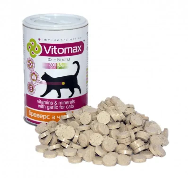 Vitomax (Витомакс) Бреверс с пивными дрожжами и чесноком витамины для кошек, 300 таб