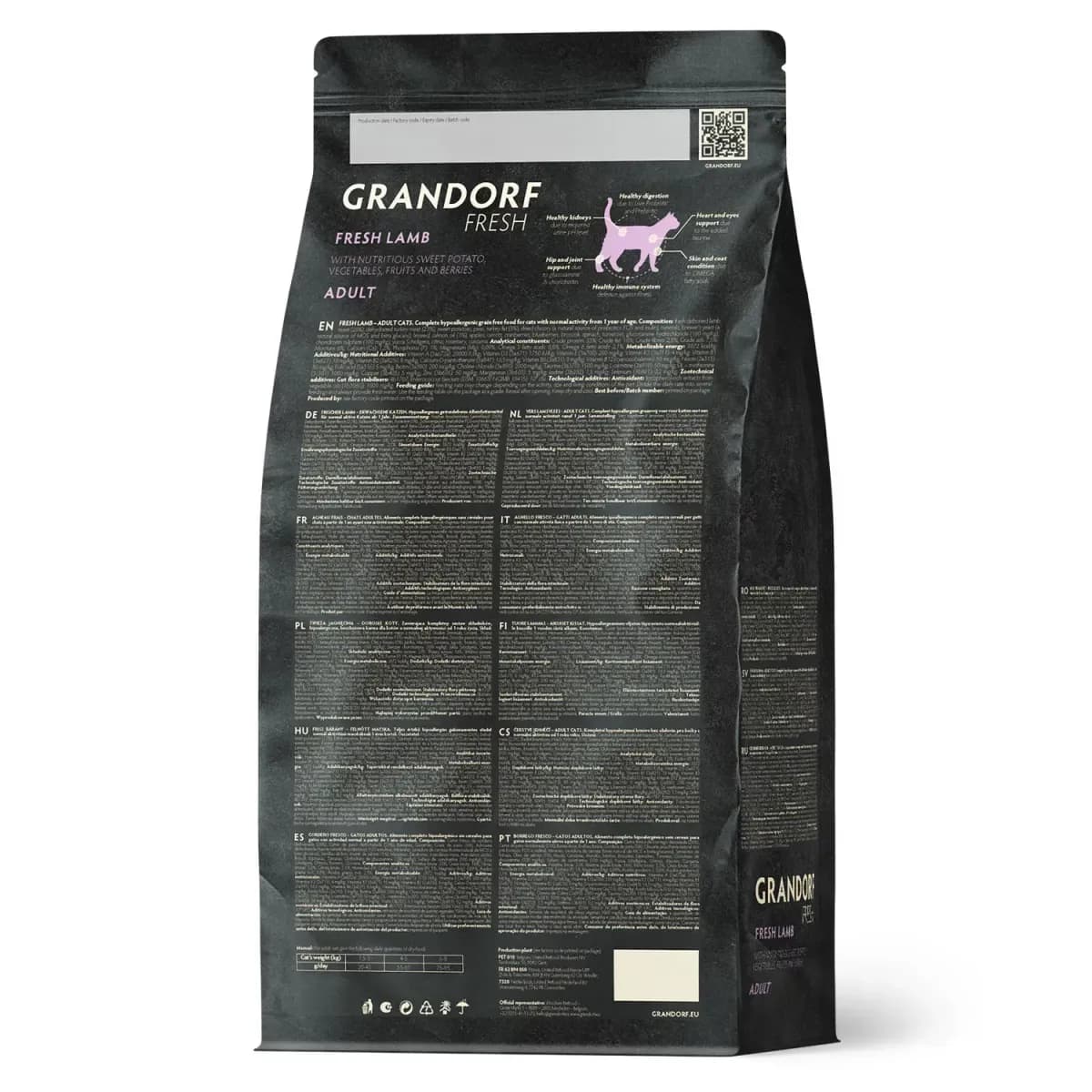 Grandorf Сухой беззерновой корм для взрослых кошек Grandorf FRESH LAMB & SWEET POTATO ADULT CAT ягненок с бататом, 2 кг + 400 г в подарок